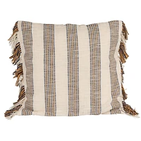 Hello Honey® Blue & Yellow Stripes on Cream Cotton Throw Pillow with Fringe