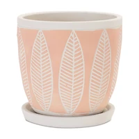 Pink Leaves Cement Planters with Plates Set