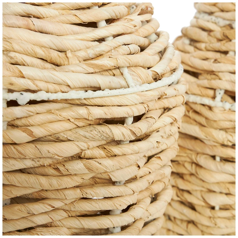 Brown Seagrass Woven Vase with Speckled Black and White Bases Set