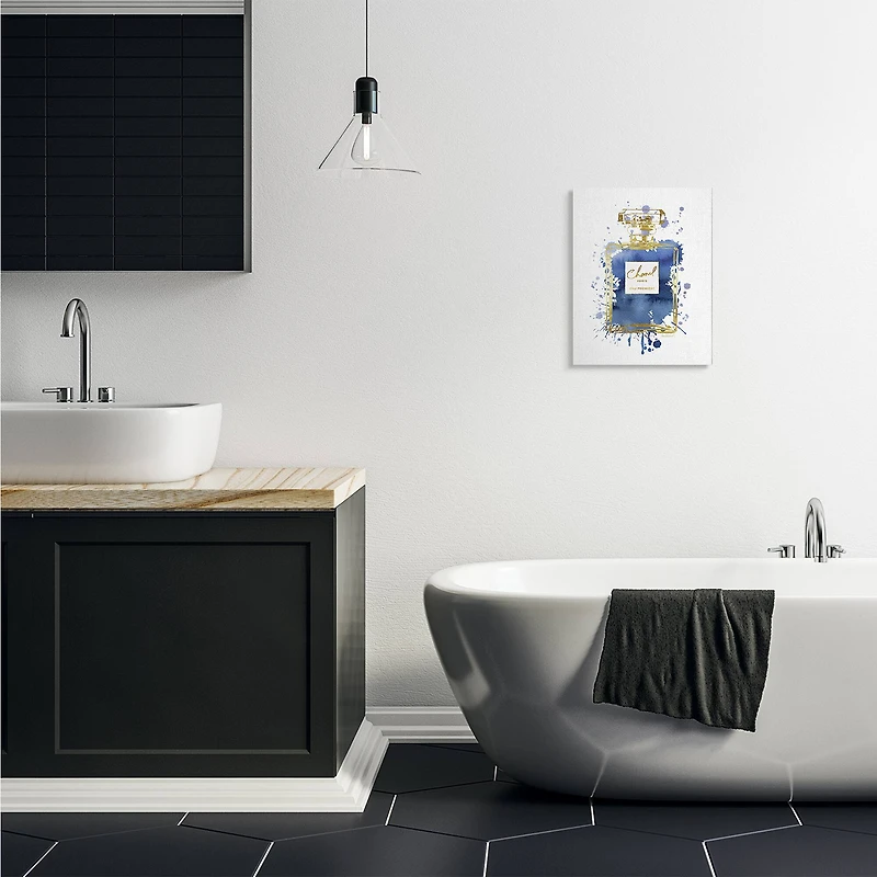 Stupell Industries Blue Pop Splash Glam Fragrance Bottle Canvas Wall Art