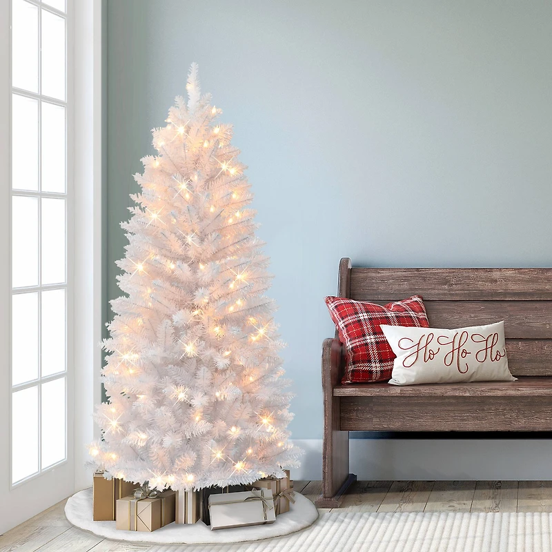 5ft. Pre-Lit White Carson Artificial Pine Christmas Tree, Clear Lights