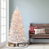 5ft. Pre-Lit White Carson Artificial Pine Christmas Tree, Clear Lights