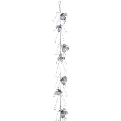 6ft. Metallic Silver Magnolia Garland