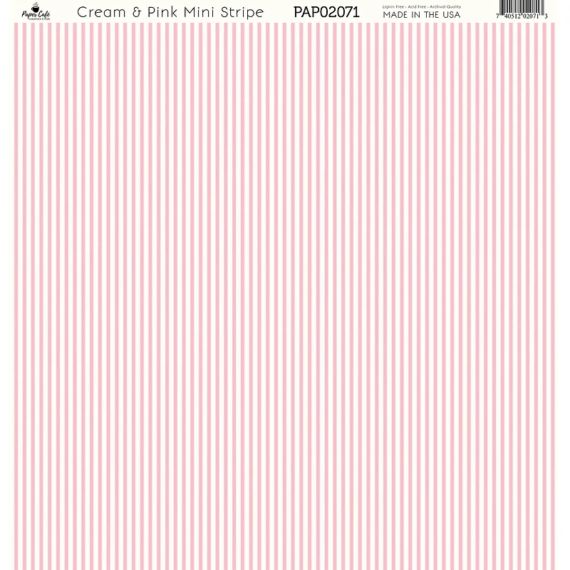 Paper Café Cream & Pink Mini Stripe 12" x 12" Cardstock, 15 Sheets