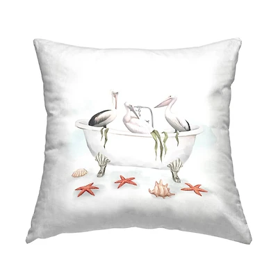 Stupell Industries White Pelican Birds Vintage Bathtub Nautical Shells Throw Pillow, 18" x 18"