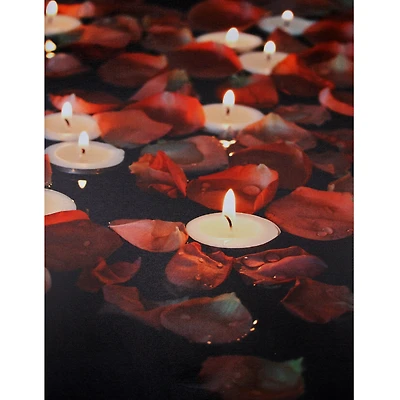 LED Flickering Tea Light Candles & Rose Petal Canvas Wall Art