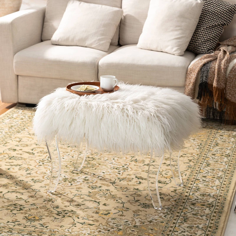 Glitzhome® 24" Faux Fur Acrylic Bench
