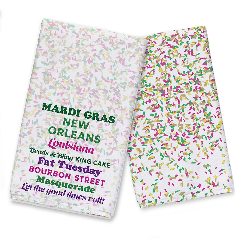 Mardi Gras Confetti Phrases Tea Towel Set