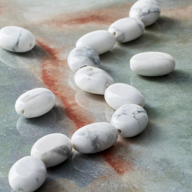 White Howlite Flat Oval Beads, 14mm by Bead Landing™