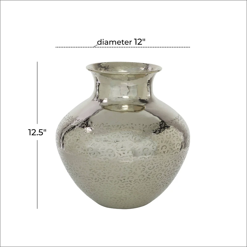 13" Silver Aluminum Contemporary Round Vase