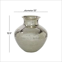 13" Silver Aluminum Contemporary Round Vase