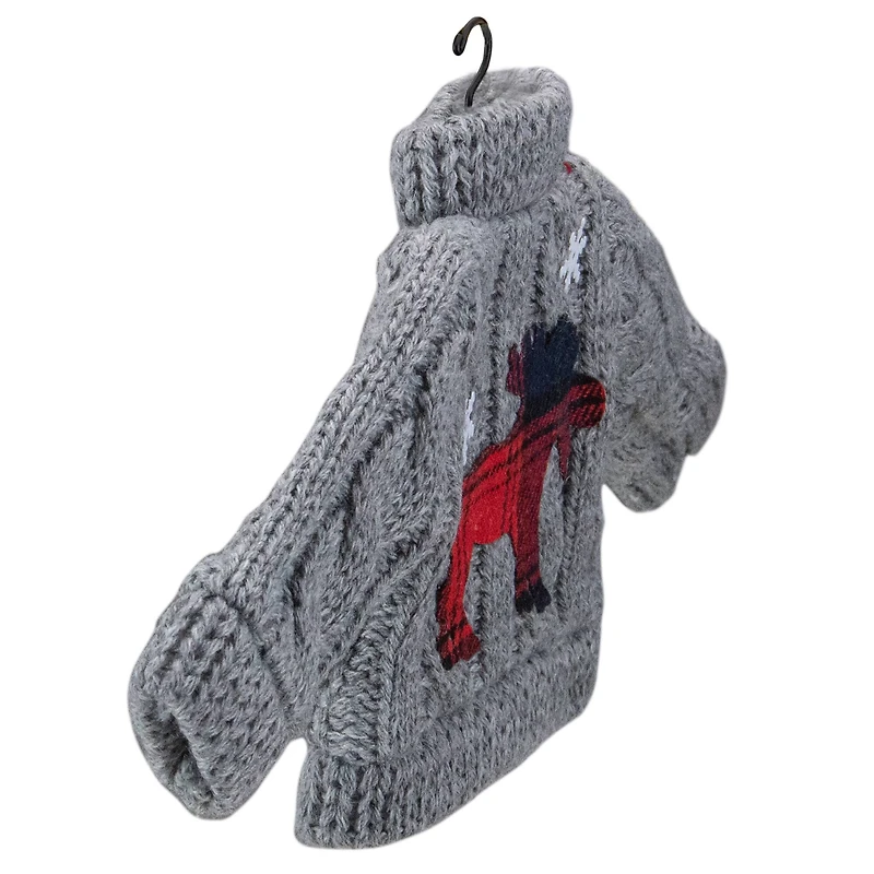 Ugly Sweater with Plaid Moose Christmas Ornament - 9" - Gray