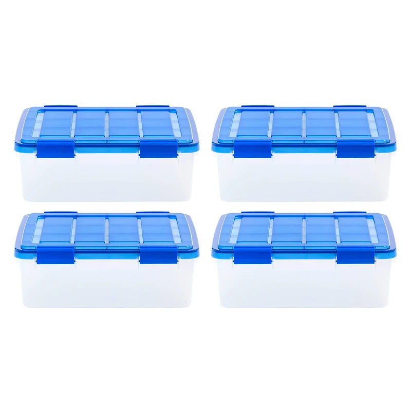 Iris® 6.5gal. Clear Plastic Storage Boxes With Blue Lid, 4 Pack