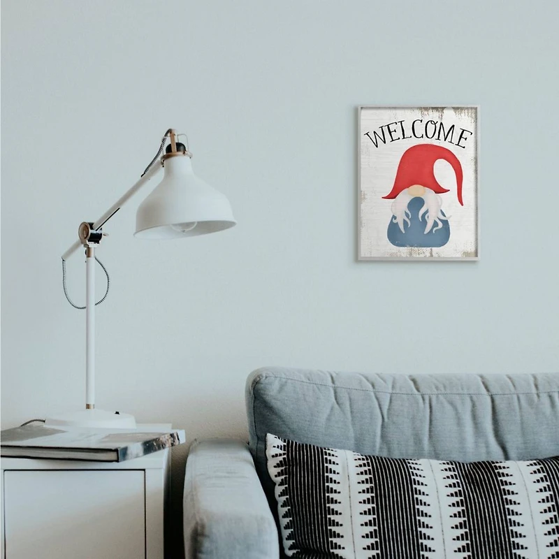 Stupell Industries Welcome Gnome Mythical Garden Elf Pun Gray Framed Wall Art