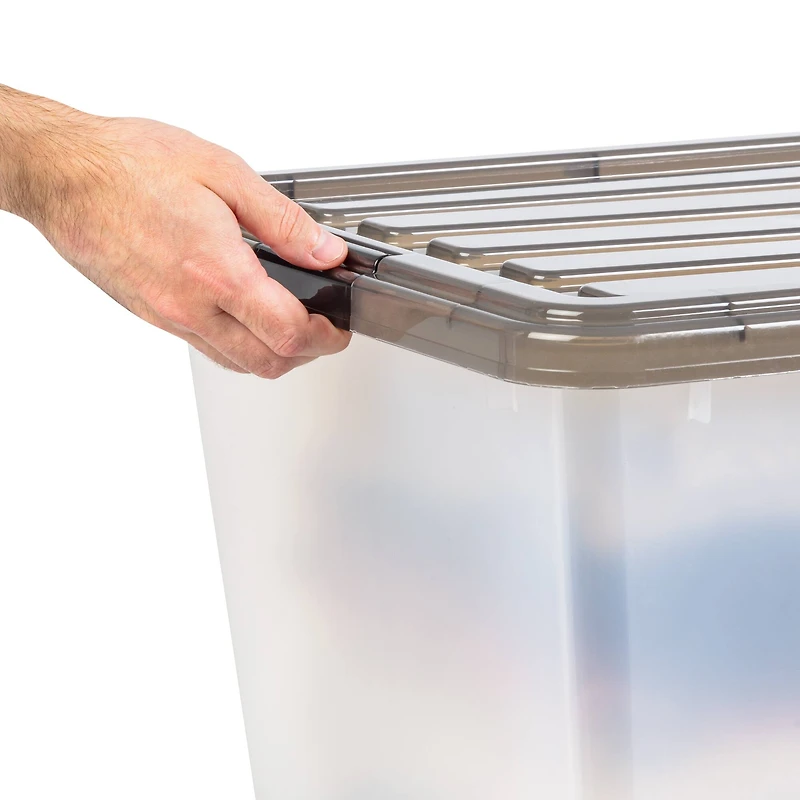 Iris® 91qt. Clear View Plastic Storage Bins with Gray Latching Buckle Lids, 4ct.