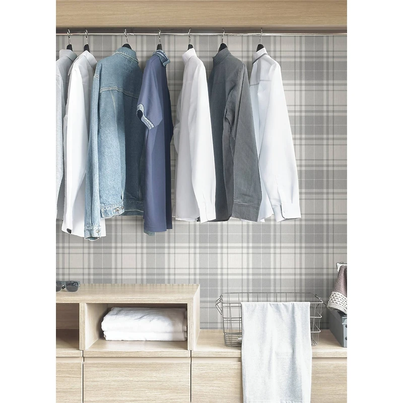 InHome Franklin Plaid Gray Peel & Stick Wallpaper