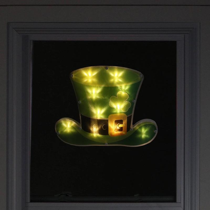 12.5" St. Patrick's Day Leprechaun Hat LED Lighted Window Silhouette