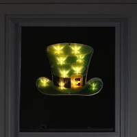 12.5" St. Patrick's Day Leprechaun Hat LED Lighted Window Silhouette