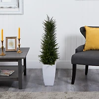 3.5ft. Cypress UV Resistant Artificial Tree in White Metal Planter
