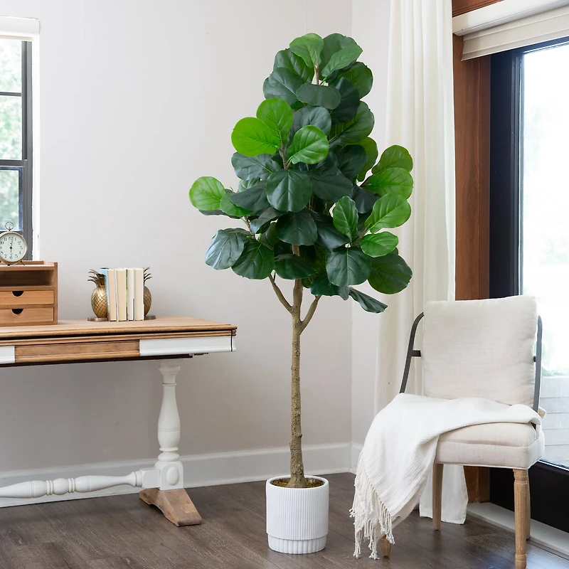 6ft. Artificial Fiddle Leaf Fig Tree with White Decorative Planter