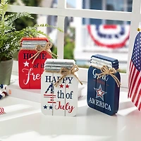 Glitzhome® 7" Patriotic Americana Mason Jar Tabletop Jar Décor Set