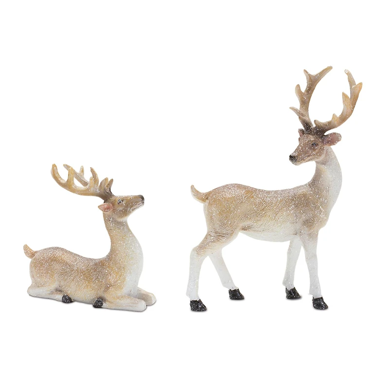 Mini Glittered Holiday Deer Figurines Set