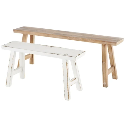 Wood Slim Distressed Bench Set