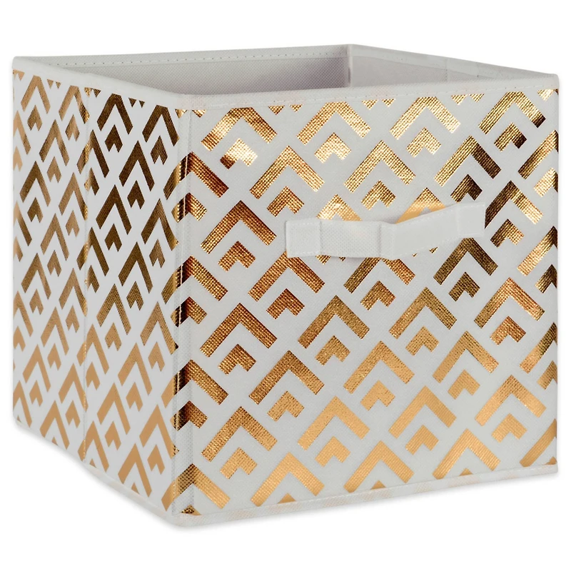 DII® 11" Nonwoven Polyester White & Gold Double Diamond Storage Cube, 2ct.