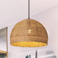 Hello Honey® Calypso Stained Natural Metal & Handwoven Wicker Dome Ceiling Light