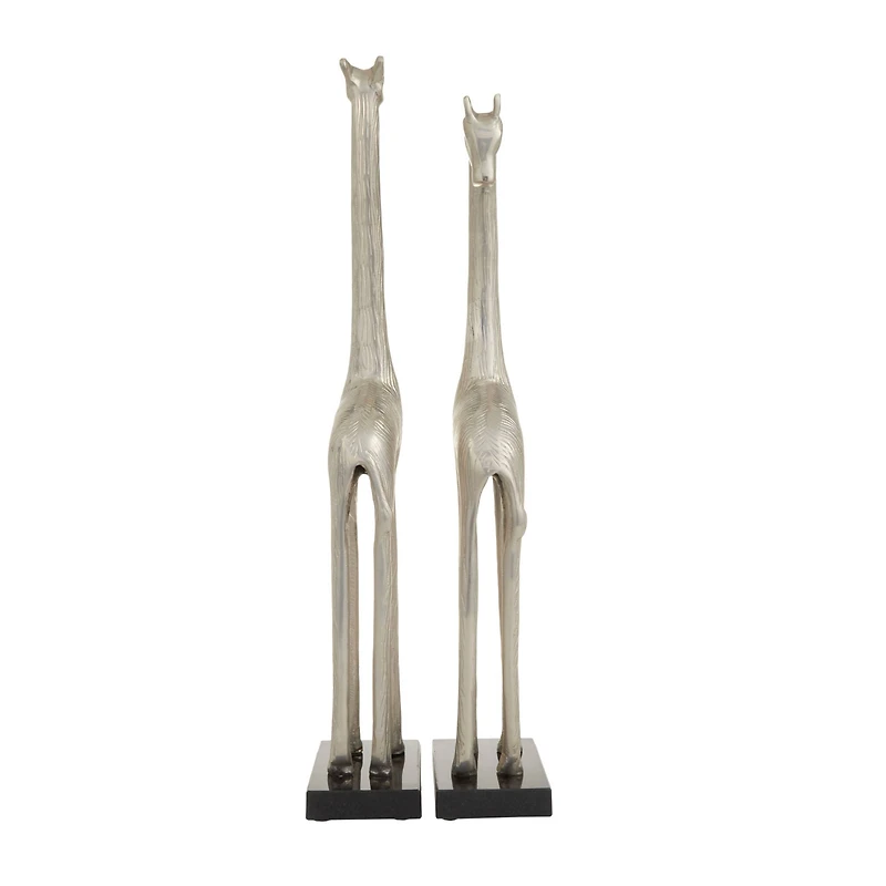 Silver Aluminum Contemporary Giraffe Sculpture Set