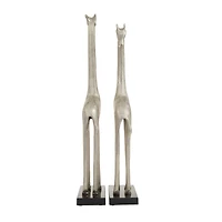 Silver Aluminum Contemporary Giraffe Sculpture Set