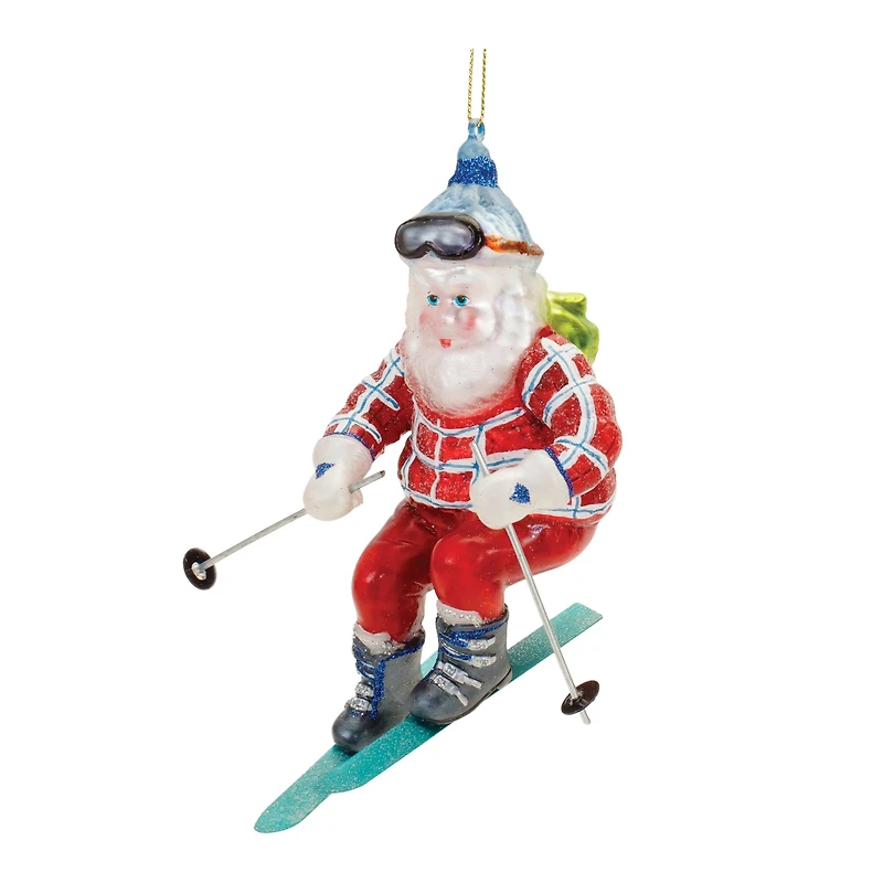4.75" Glass Ski Santa Ornaments, 6ct.