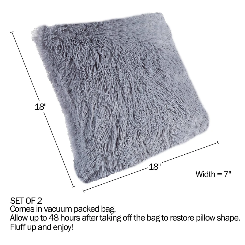 Hastings Home Gray Faux Fur Shag Pillows, 2ct.