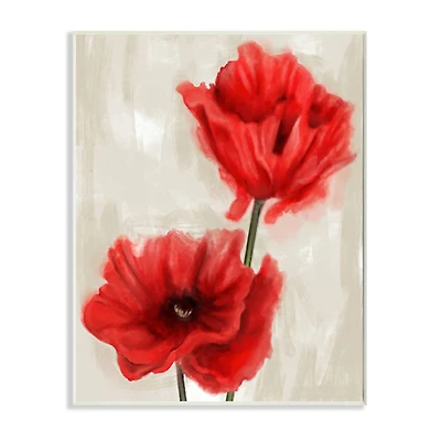 Stupell Industries Soft Petal Poppies Red Beige Floral Painting Wood Wall Plaque
