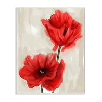 Stupell Industries Soft Petal Poppies Red Beige Floral Painting Wood Wall Plaque