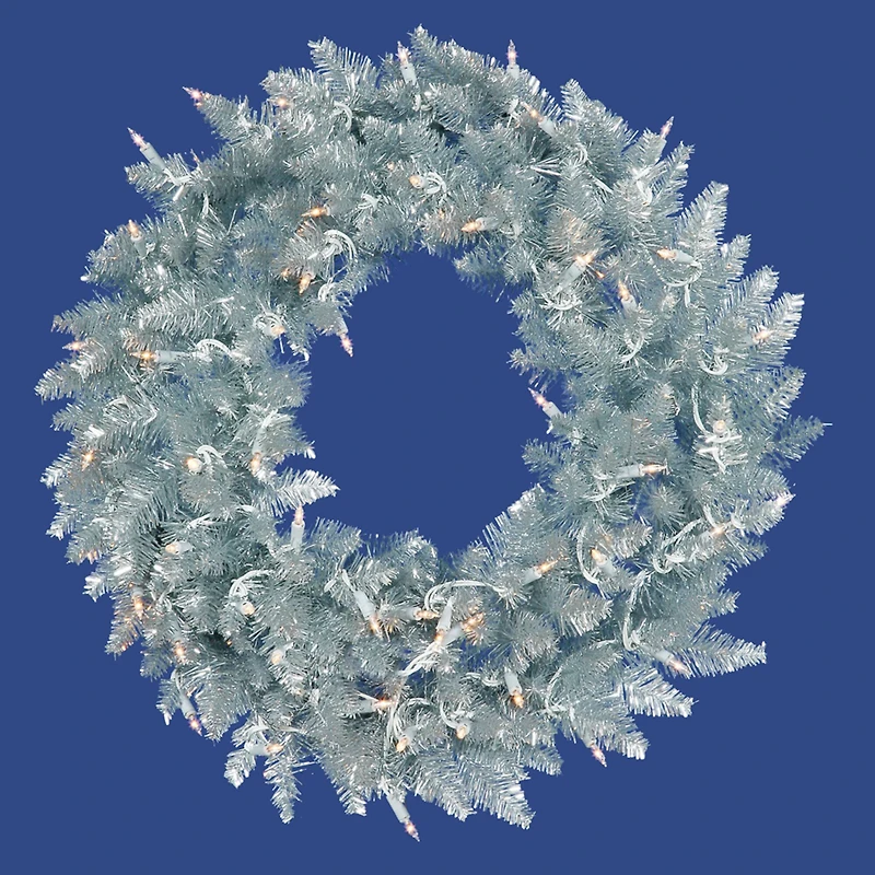 30" Warm White LED Lights Silver Fir Artificial Christmas Wreath