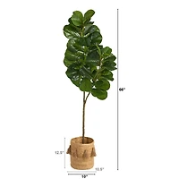 5.5ft. Fiddle Leaf Fig Artificial Tree in Handmade Natural Jute Planter with Tassels