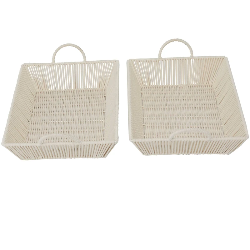 The Novogratz Cream Cotton Handmade Woven Storage Basket with Handles Set of 2 18", 17"