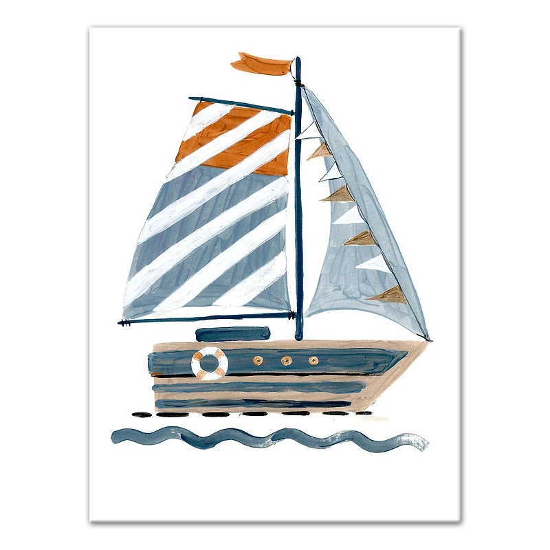 Striped Sailboat 12" x 16" Canvas Wall Art