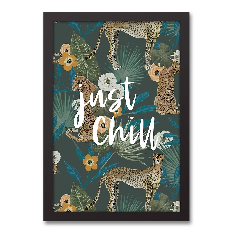 Just Chill Tropical Cheetah Black Framed Canvas Art