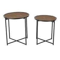 Black Metal & Woven Rattan Accent Table Set