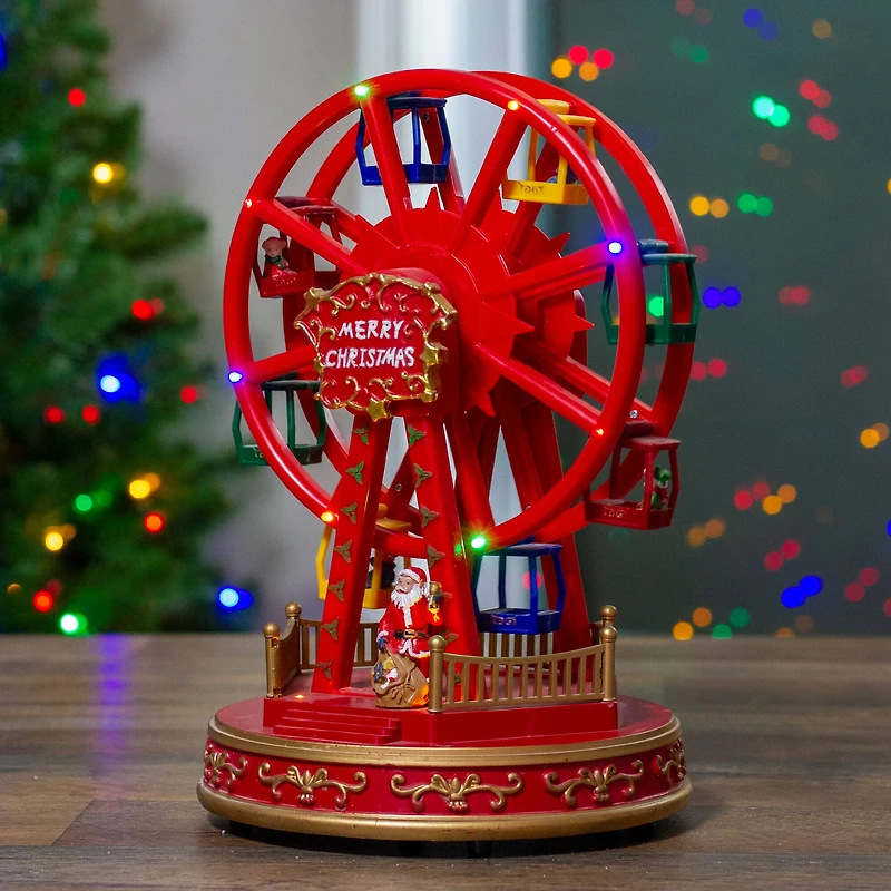 11" Red & Gold LED Musical Rotating Christmas Ferris Wheel