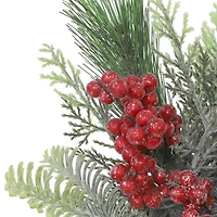 10" Glitter Pine, Cedar & Red Berry Arrangement in White Ceramic Pot by Ashland®