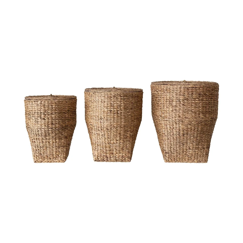 Hello Honey® Natural Handwoven Water Hyacinth Laundry Basket Set with Lids