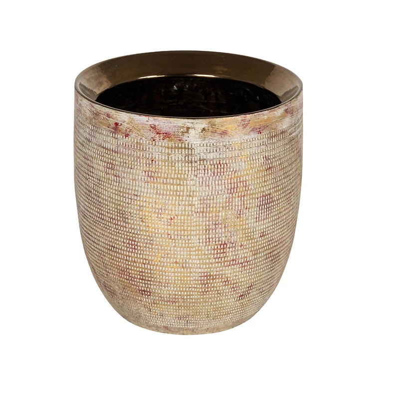 Hello Honey® 12" Metallic Gold Coastal Embossed Textured Stoneware Planter