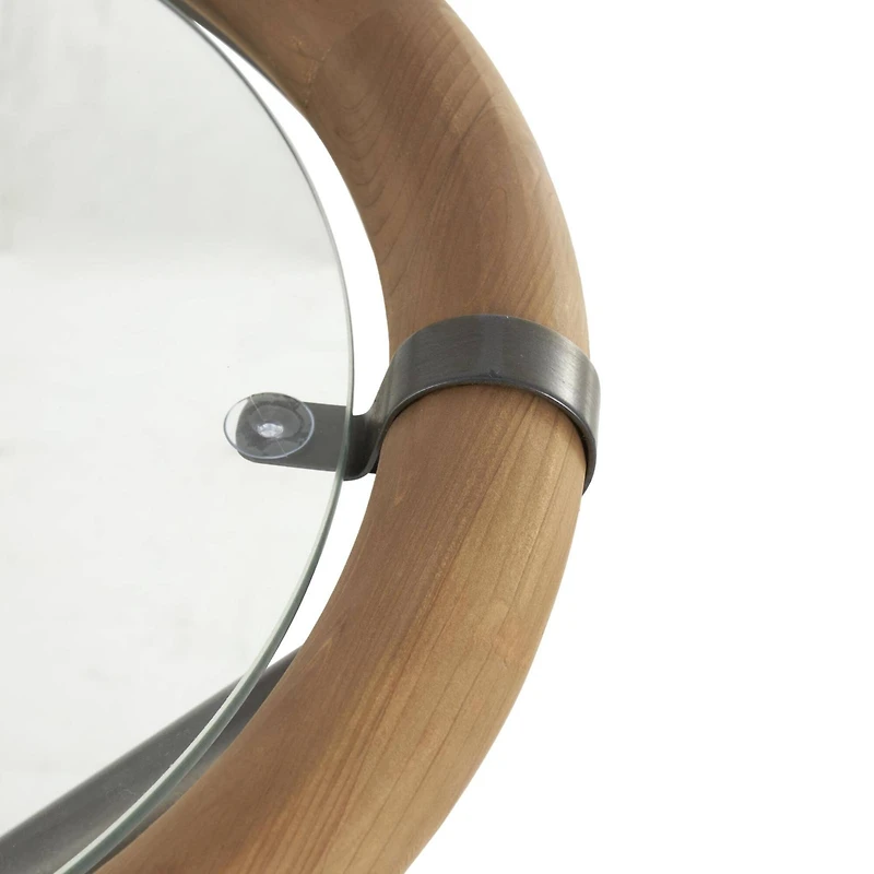 22.25" Brass Metal Round Accent Table with Wooden Framed Glass Tabletop