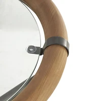 22.25" Brass Metal Round Accent Table with Wooden Framed Glass Tabletop