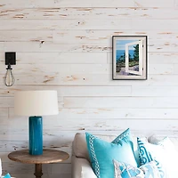 Stupell Industries Coastal View From Window Distant Boats on Ocean in Frame Wall Art