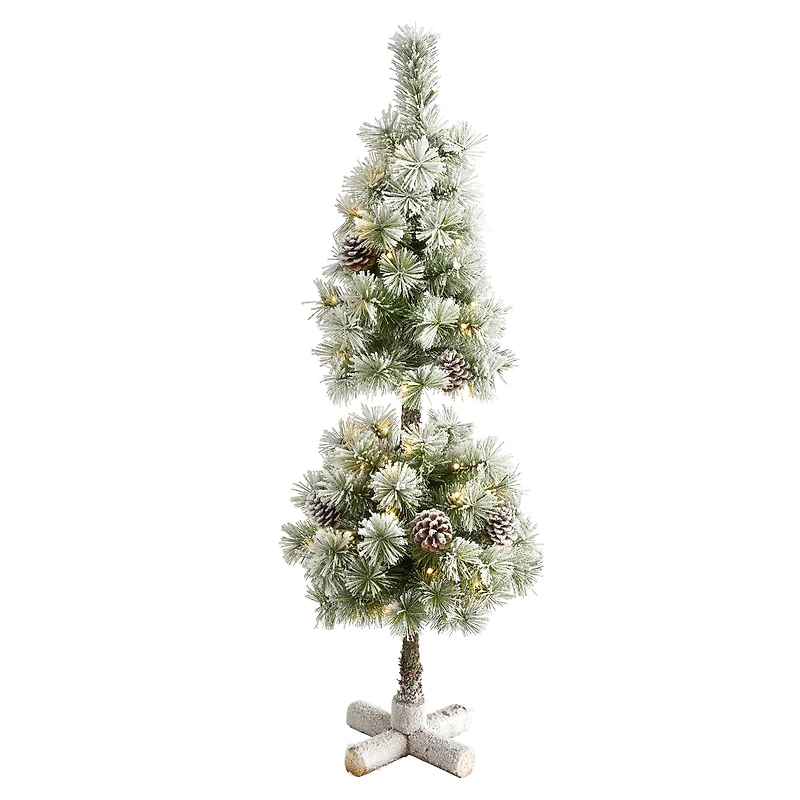 3ft. Pre-Lit Flocked Artificial Christmas Tree Topiary, Warm White LED Lights