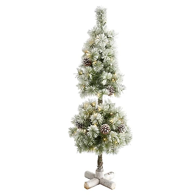 3ft. Pre-Lit Flocked Artificial Christmas Tree Topiary, Warm White LED Lights